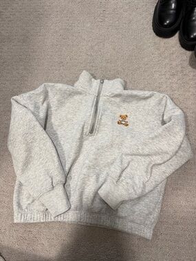 abercrombie kids Light Gray Quarter-Zip Sweatshirt with Teddy Logo